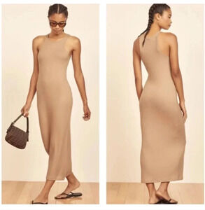 Reformation Tan Brown Dress Maje Ribbed Knit Midi Sleeveless Medium